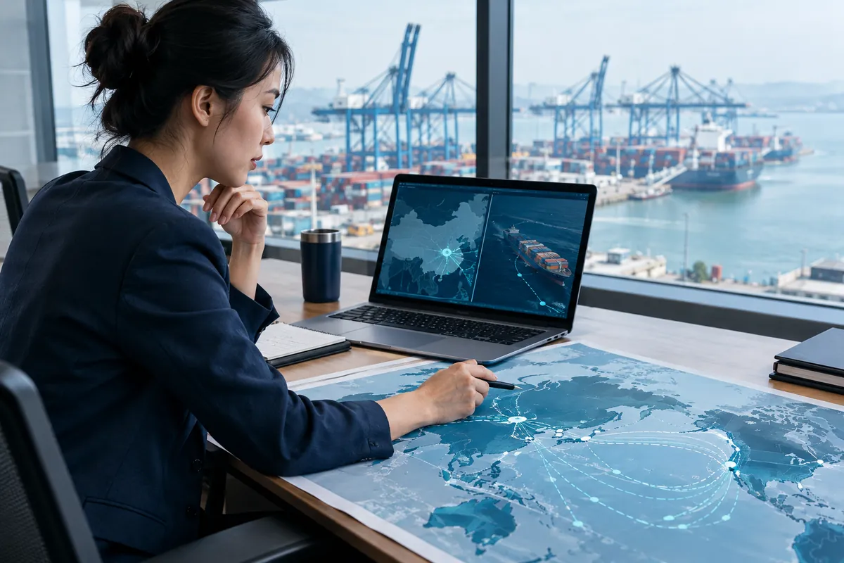 Cargo planner comparing a China factory location with port and vessel routes