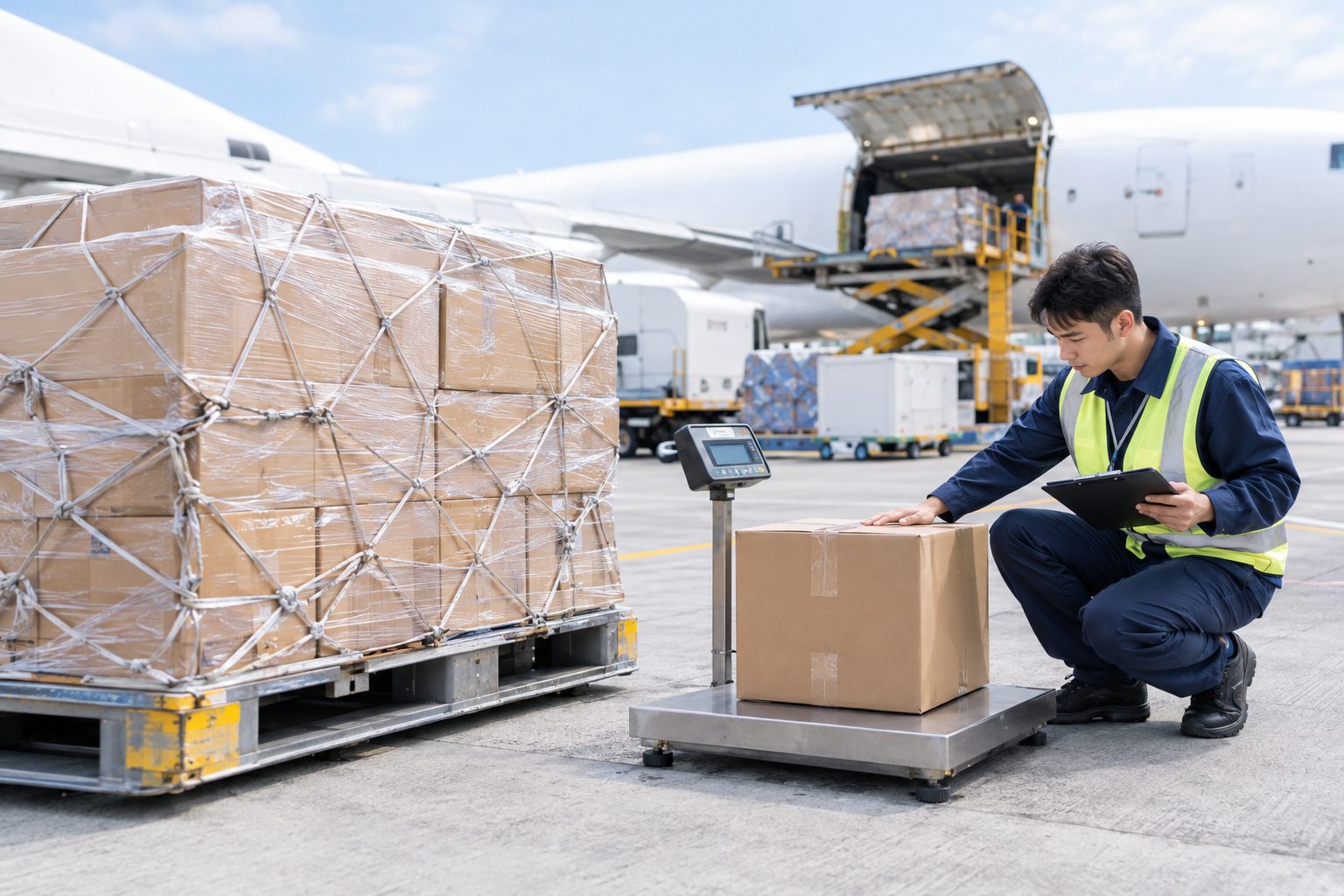 AI-generated illustrative air cargo preparation and inspection